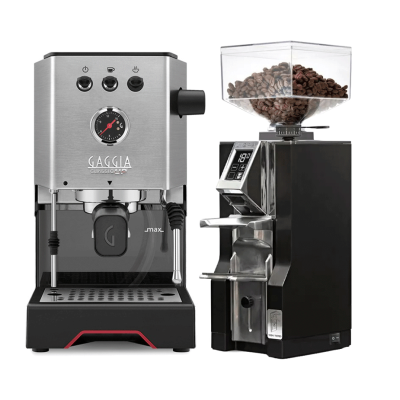 Gaggia Classic UP Stål Espressomaskine Inkl. Eureka Mignon Libra 55 Chrome/Mat Sort Espressokværn