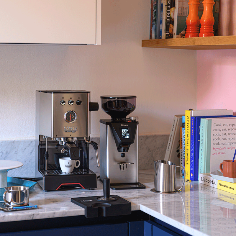 Gaggia Classic UP Stål Espressomaskine Inkl. Eureka Mignon Libra 55 Chrome/Mat Sort Espressokværn