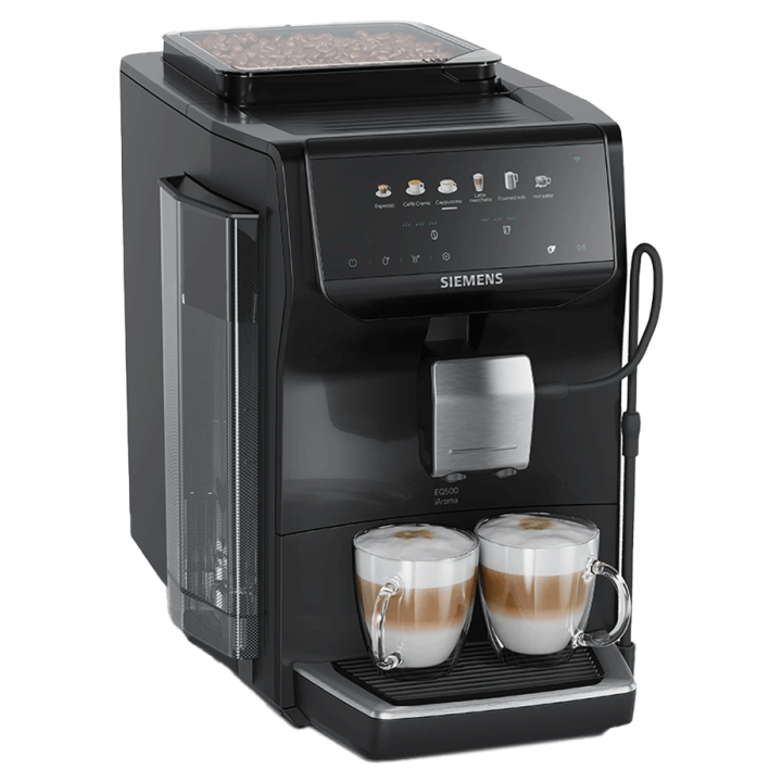 Siemens TP551E07 EQ500 Espressomaskine Piano Sort inkl. Rengøringspiller, Kalkfilter, Afkalkningspiller & 2kg Rigtig Kaffe