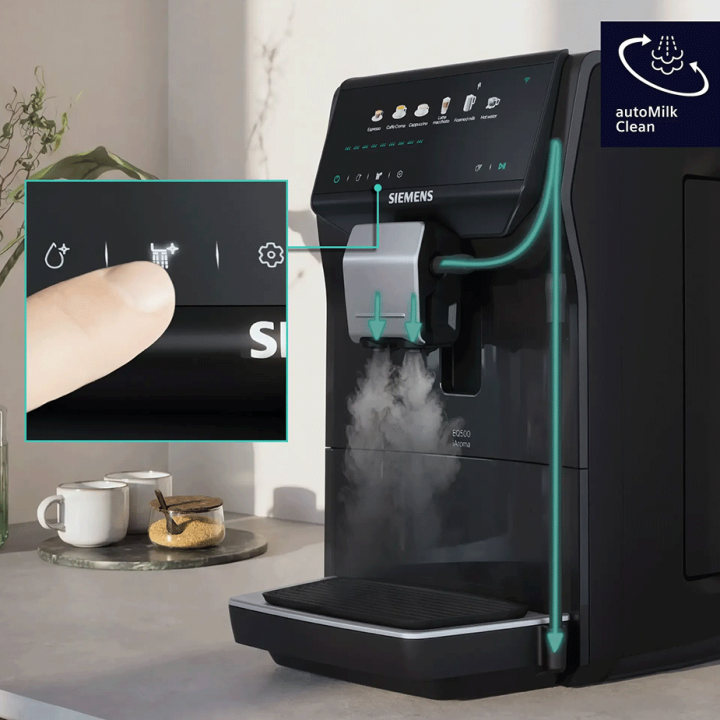 Siemens TP551E07 EQ500 Espressomaskine Piano Sort inkl. Rengøringspiller, Kalkfilter, Afkalkningspiller & 2kg Rigtig Kaffe