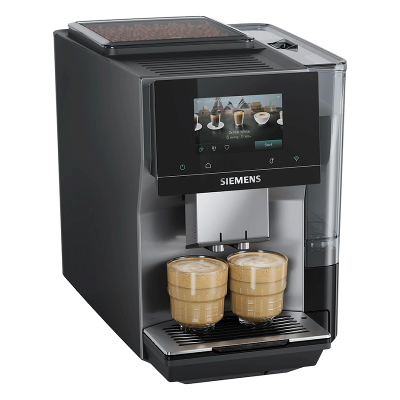 Siemens TP727E06 EQ700 Midnat Sølvmetallic Espressomaskine inkl. Plejepakke & 2x1kg Rigtig Kaffe Hele Kaffebønner