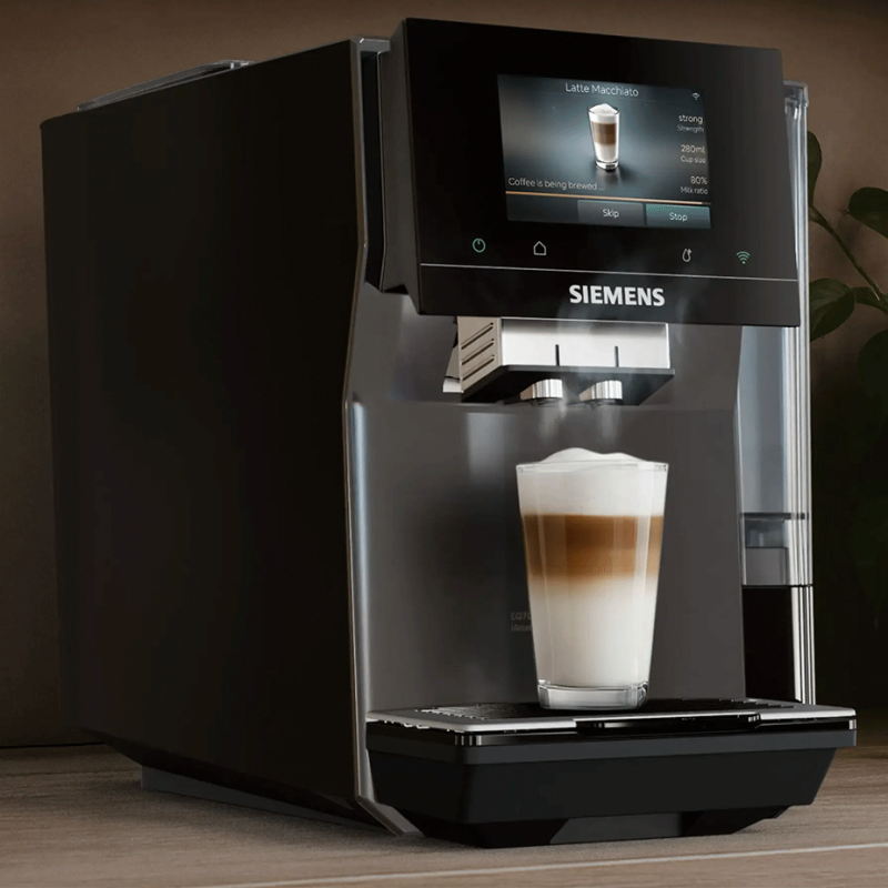 Siemens TP727E06 EQ700 Midnat Sølvmetallic Espressomaskine inkl. Plejepakke & 2x1kg Rigtig Kaffe Hele Kaffebønner