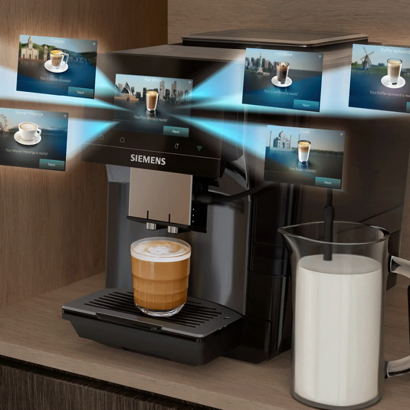 Siemens TP727E06 EQ700 Midnat Sølvmetallic Espressomaskine inkl. Plejepakke & 2x1kg Rigtig Kaffe Hele Kaffebønner