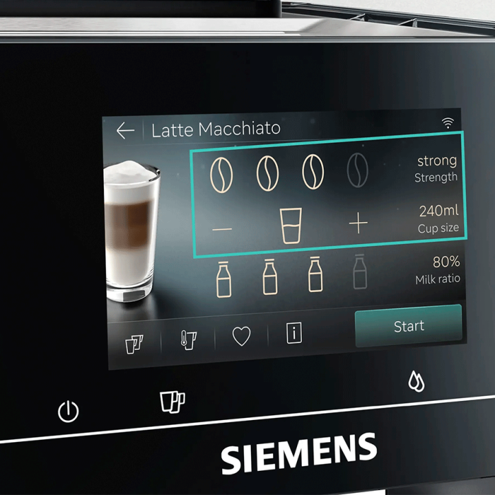 Siemens TP727E06 EQ700 Midnat Sølvmetallic Espressomaskine inkl. Plejepakke & 2x1kg Rigtig Kaffe Hele Kaffebønner