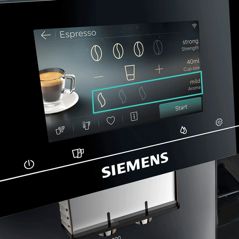 Siemens TP727E06 EQ700 Midnat Sølvmetallic Espressomaskine inkl. Plejepakke & 2x1kg Rigtig Kaffe Hele Kaffebønner