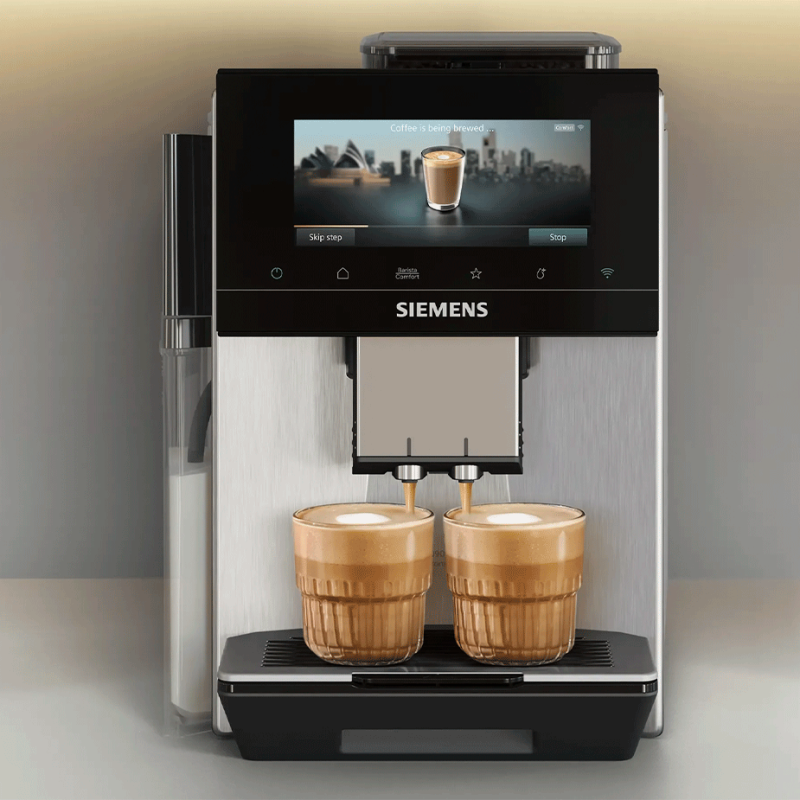 Siemens TQ925EZ3 EQ900 Plus Espressomaskine Inkl. AutoCalc'n Clean, Termokande & 2 kg Rigtig Kaffe Hele Kaffebønner