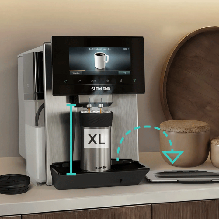 Siemens TQ925EZ3 EQ900 Plus Espressomaskine Inkl. AutoCalc'n Clean, Termokande & 2 kg Rigtig Kaffe Hele Kaffebønner