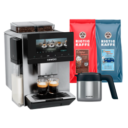 Siemens TQ927EZ3 EQ900 Plus Espressomaskine Inkl. AutoCalc'n Clean, Termokande & 2 kg Rigtig Kaffe Hele Kaffebønner