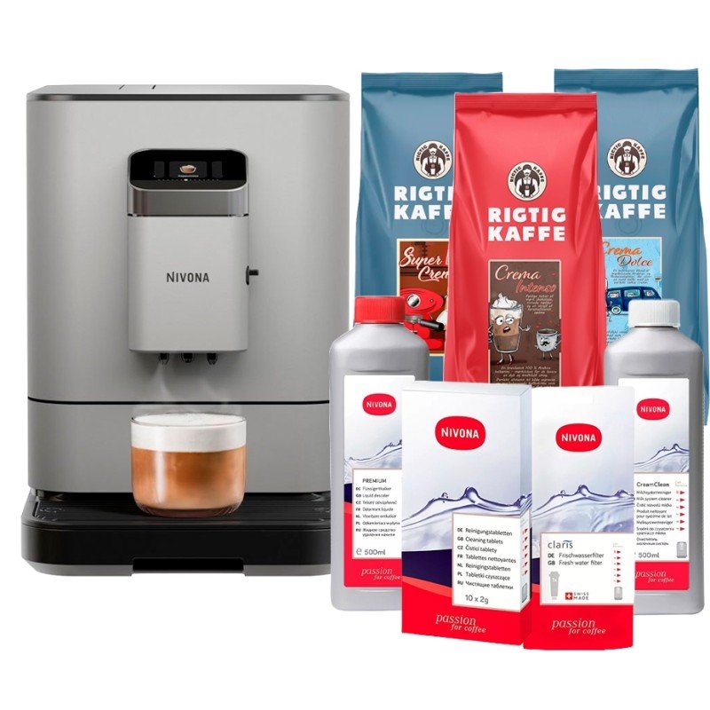 Nivona NIVO 7105 Grå Espressomaskine Inkl. Plejepakke & 3kg Hele kaffebønner