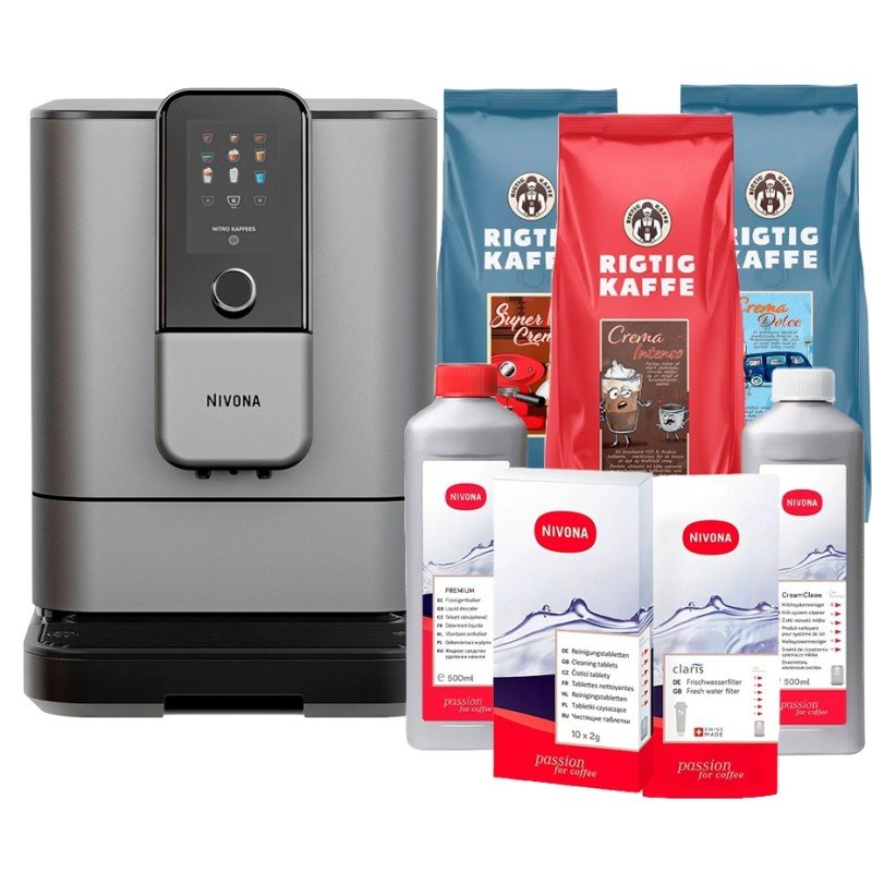 Nivona NIVO 8113 Titanium Espressomaskine Inkl. Plejepakke & 3kg Hele kaffebønner