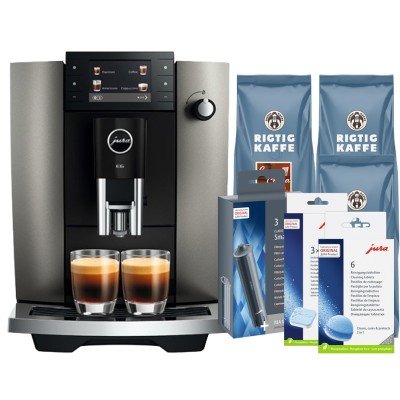 Jura E6 (ED) Dark Inox Espressomaskine Inkl. Pleje, Afkalkning & 3kg Rigtig Kaffe Super Crema