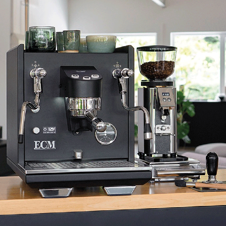 ECM Estetika Espressomaskine Inkl. Mahlkönig E64 WS Sort Espressokværn, Tamper Station & Tamper