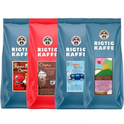 Rigtig Kaffe Crema Mixpakke Intenso, Super, Docle & Gold 4 kg Hele kaffebønner
