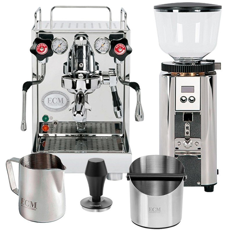 ECM Mechanika VI Slim Espressomaskine Inkl. ECM C-Automatik 54 Stål Kværn, Mælkekande, Knockbox & Tamper