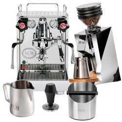 ECM Mechanika VI Slim Espressomaskine Inkl. Eureka Mignon Zero 65 Speedy Chrome Espressokværn, Mælkekande, Knockbox & Tamper