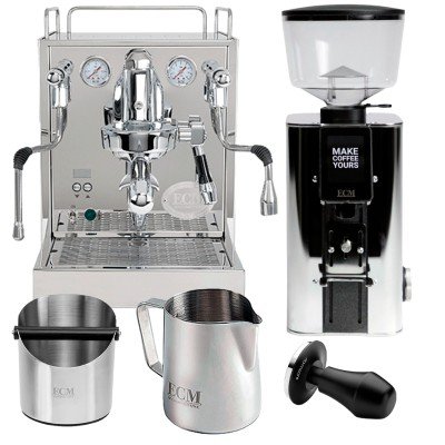 ECM Mechanika MAX II Espressomaskine Inkl. ECM Exacto Stål Espressokværn, Mælkekande, Knockbox & Tamper