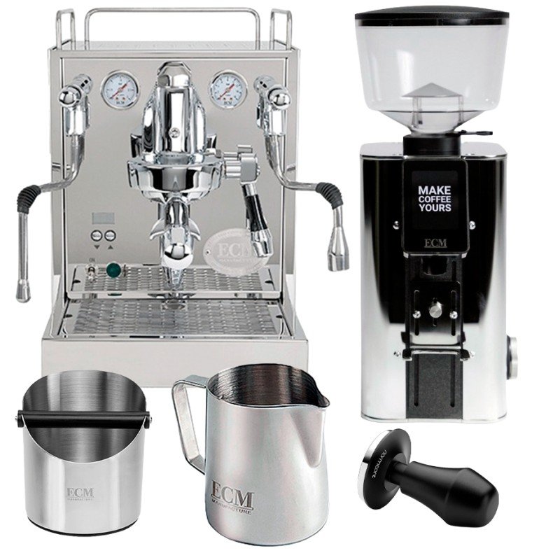 ECM Mechanika MAX II Espressomaskine Inkl. ECM Exacto Stål Espressokværn, Mælkekande, Knockbox & Tamper