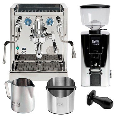 ECM Technika VI Espressomaskine Inkl. ECM Exacto Stål Espressokværn, Knockbox, Mælkekande & Tamper