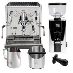 ECM Synchronika II Espressomaskine Inkl. ECM Exacto Stål Espressokværn, Knockbox, Tamper & Mælkekande