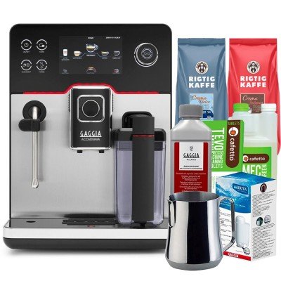 Gaggia Accademia Stål Espressomaskine Inkl. Plejepakke, Mælkekande & 2kg Rigtig Kaffe Hele Kaffebønner