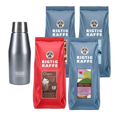 Mixpakke 4kg Hele kaffebønner Inkl. BUILT Perfect Seal Termoflaske 0,33 L Charcoal