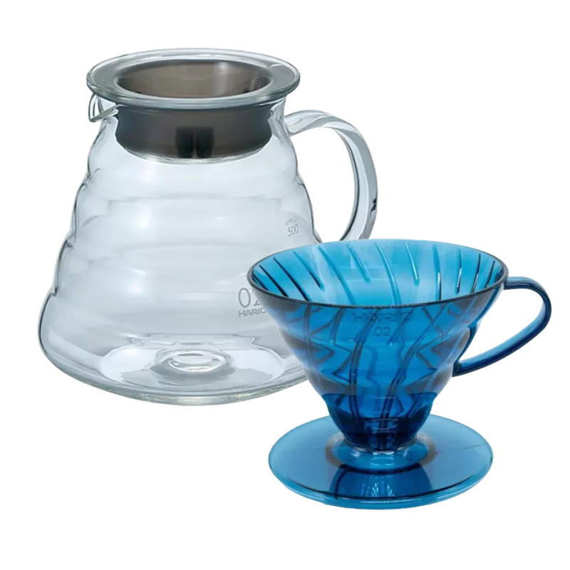 Hario V60 Filterbryg Sæt Inkl. V60 Range Server 60 cl, Aizome Blå Dripper 2 Kop. & Filtre