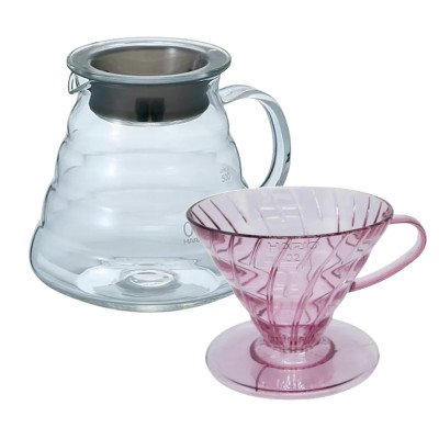 Hario V60 Filterbryg Sæt Inkl. V60 Range Server 60 cl, Sakura Pink Dripper 2 Kop. & Filtre