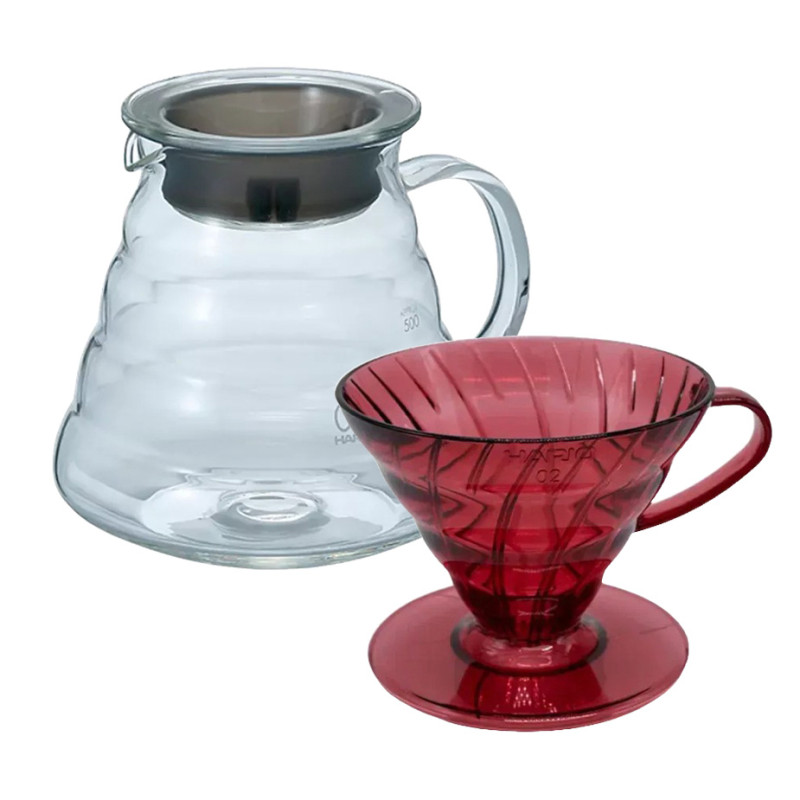 Hario V60 Filterbryg Sæt Inkl. V60 Range Server 60 cl, Momiji Rød Dripper 2 Kop. & Filtre