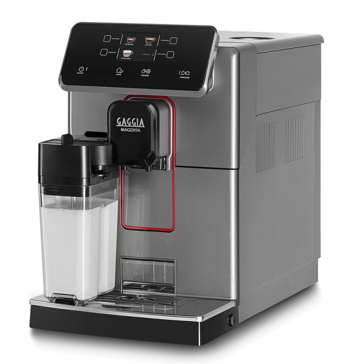 Gaggia Magenta Prestige Glazed Grey Espressomaskine Inkl. 4x Club House Tulipano Cappuccino m. Underkop Rød & 500g Rigtig Kaffe