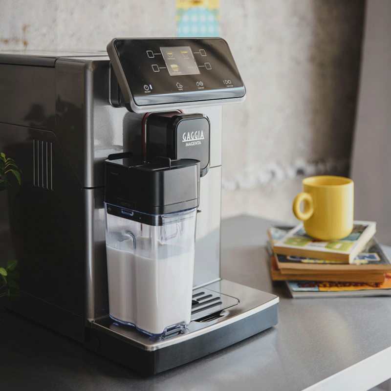 Gaggia Magenta Prestige Glazed Grey Espressomaskine Inkl. 4x Club House Tulipano Cappuccino m. Underkop Rød & 500g Rigtig Kaffe