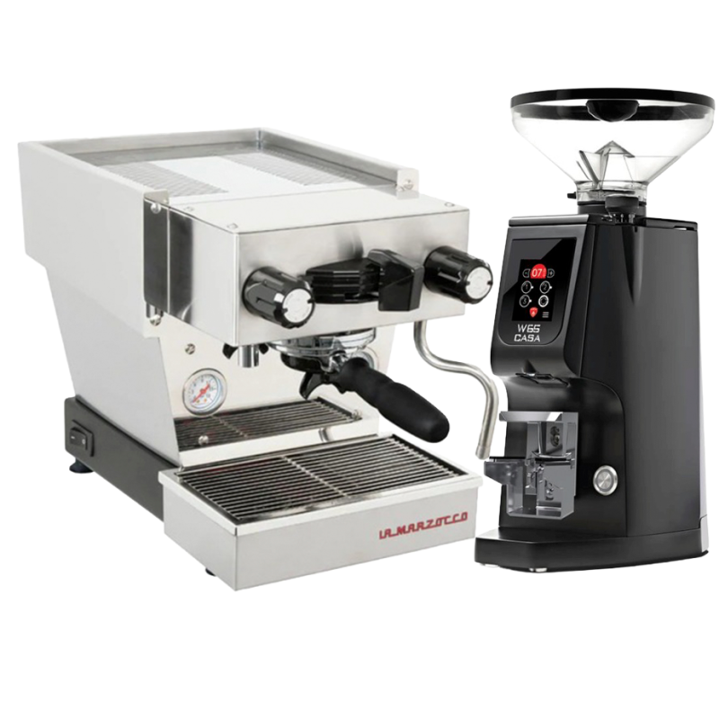 La Marzocco Linea Micra Børstet Stål Espressomaskine Inkl. Eureka Atom W 65 Casa Mat Sort Espressokværn