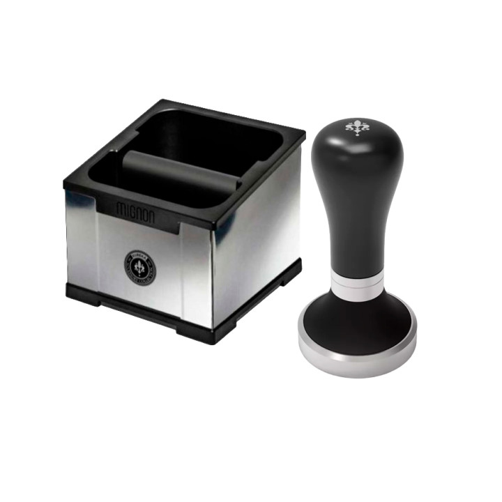 Eureka Mignon Knock Box Chrome Inkl. Tamper Perfect Grip Sort 58 mm