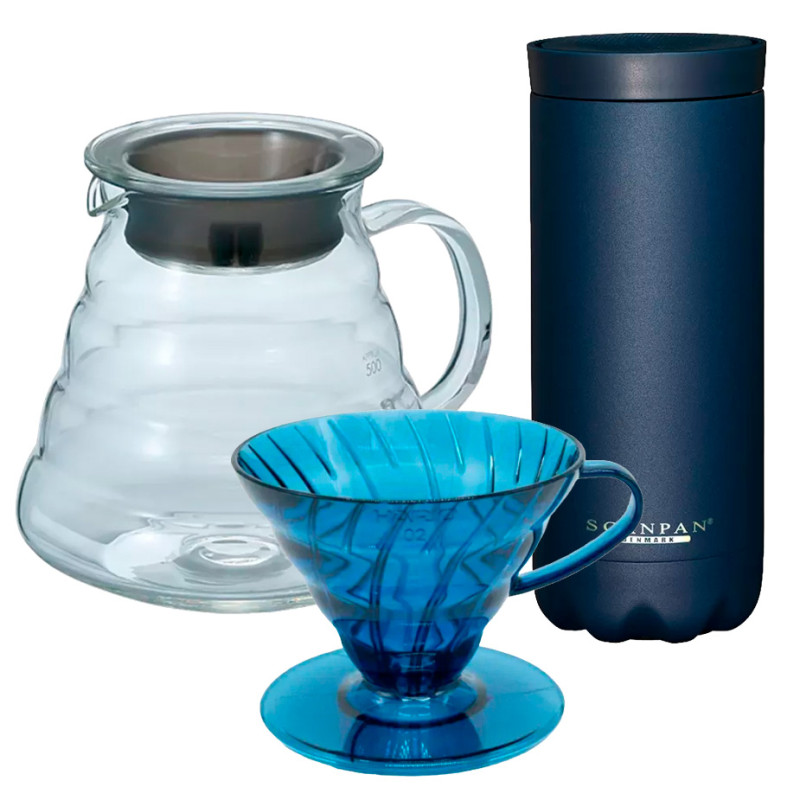 Hario Dripper V60 Aizome Blå 2 Kop. Inkl. Filtre, 60 cl Server & Termokrus
