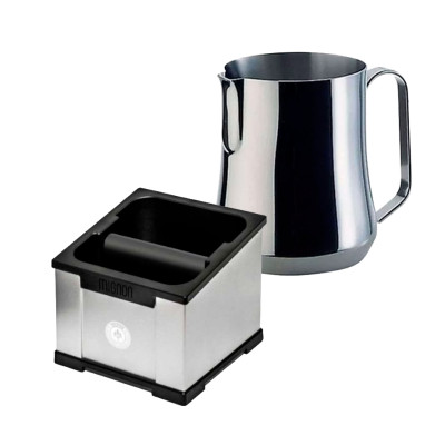 Eureka Mignon Knock Box Polished Natural Silver Inkl. Motta Aurora Mælkekande 0,5L