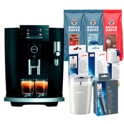 Jura E8 (ED) Piano Black Espressomaskine Inkl. Startpakke (DK sprog), Plejepakke, Mælkekande & 3kg Rigtig Kaffe