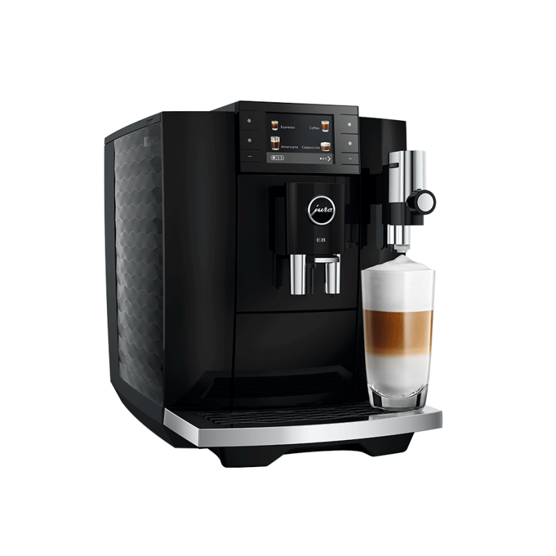 Jura E8 (ED) Piano Black Espressomaskine Inkl. Startpakke (DK sprog), Plejepakke, Mælkekande & 3kg Rigtig Kaffe