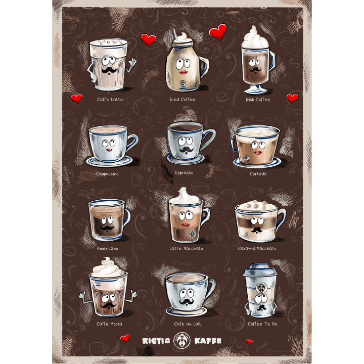 Kaffeplakat Rigtig Kaffe COFFEE DRINKS 50x70cm Kaffeplakat Rigtig Kaffe COFFEE DRINKS 50x70cm