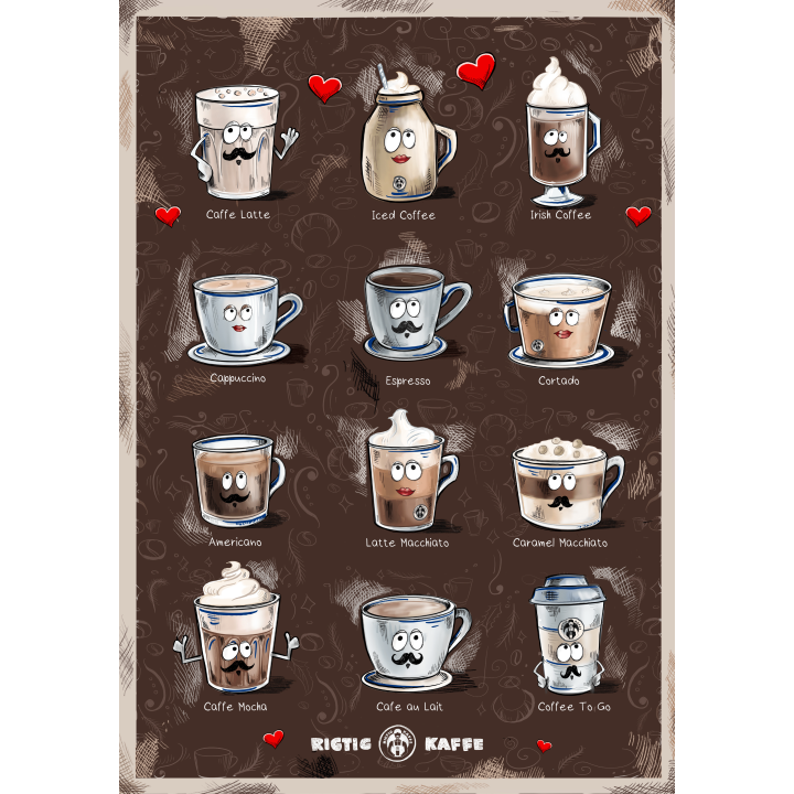 Kaffeplakat Rigtig Kaffe COFFEE DRINKS 21x30cm Kaffeplakat Rigtig Kaffe COFFEE DRINKS 21x30cm