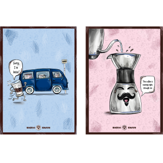 Kaffeplakat Rigtig Kaffe 2 Blå/Lyserød Plakater 21x30cm