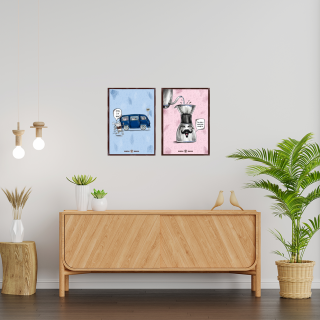 Kaffeplakat Rigtig Kaffe 2 Blå/Lyserød Plakater 21x30cm