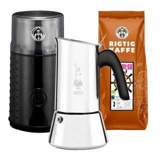 Bialetti Venus Elegance 6 Kop. Espressokande Inkl. Kaffemølle & 400g Rigtig Kaffe