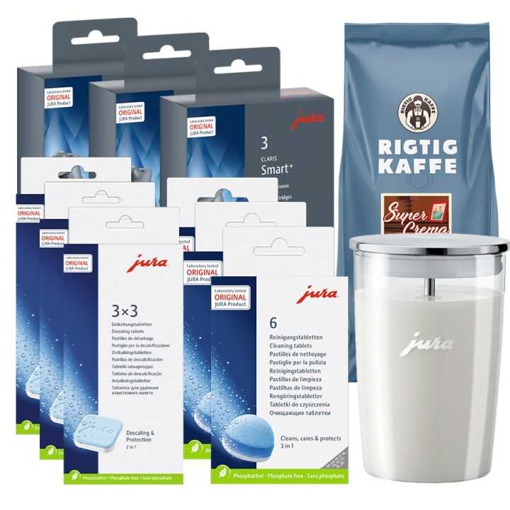 Jura Plejepakke Claris Smart+ Inkl. Mælkebeholder & 1kg Rigtig Kaffe Jura Plejepakke Claris Smart+ Inkl. Mælkebeholder & 1kg Rigtig Kaffe