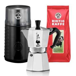 House of Barista Kaffekværn Inkl. Bialetti Moka 6 Kop Espressokande & Kaffe