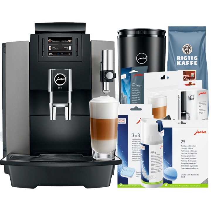 Jura WE8 (EA) Espressomaskine Inkl. 2,5L Cooler, Pleje & 6kg Kaffe Jura WE8 (EA) Espressomaskine Inkl. 2,5L Cooler, Pleje & 6kg Kaffe