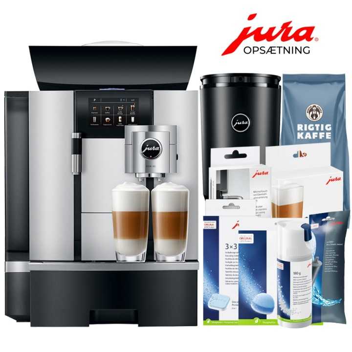 Jura Giga X3 (EB) Alu Espressomaskine Inkl. 2,5L Cooler, Pleje, 12kg Kaffe & Opsætning Jura Giga X3 (EB) Alu Espressomaskine Inkl. 2,5L Cooler, Pleje, 12kg Kaffe & Opsætning