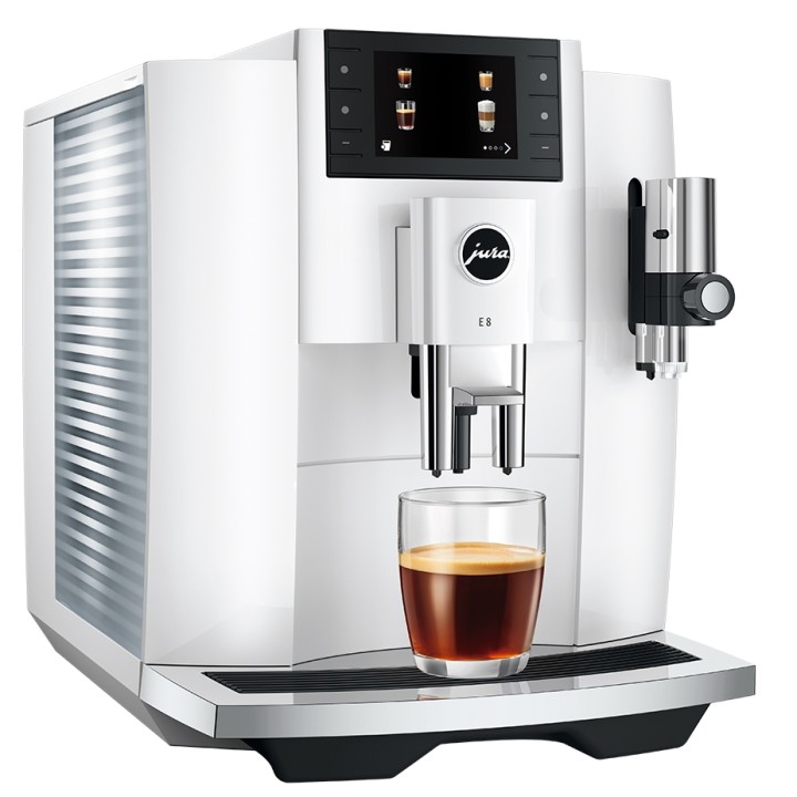 Jura E8 (EC) Piano White Espressomaskine Inkl. Mælkebeholder & 6x400g Rigtig Kaffe
