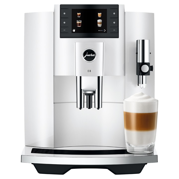 Jura E8 (EC) Piano White Espressomaskine Inkl. Mælkebeholder & 6x400g Rigtig Kaffe