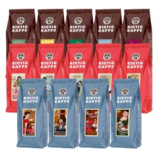 Rigtig Kaffe Mixpakke 14 stk af 500g Hele kaffebønner