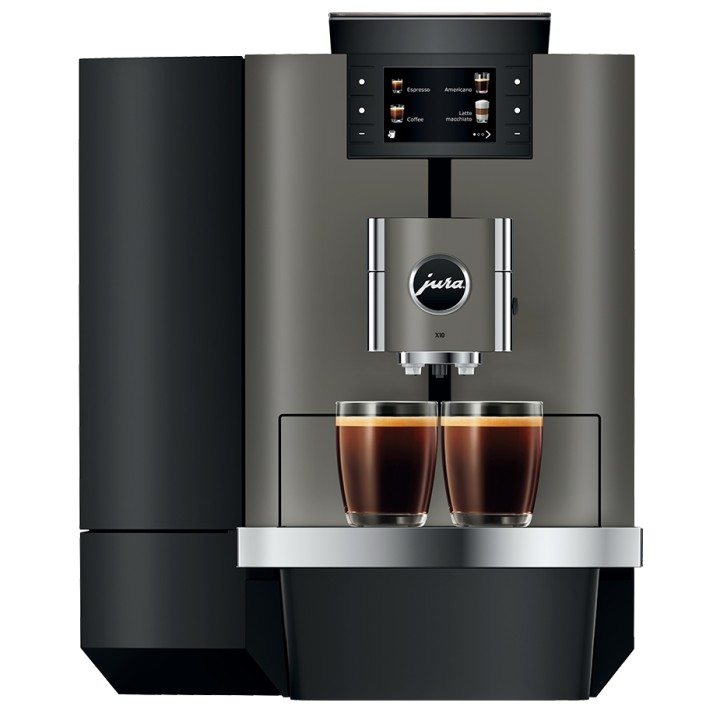 Jura X10 (EA) Dark Inox Espressomaskine Inkl. 2,5L Cooler, Pleje, Kaffe, Fast vandtilslutning & Opsætning Jura X10 (EA) Dark Inox Espressomaskine Inkl. 2,5L Cooler, Pleje, Kaffe, Fast vandtilslutning & Opsætning