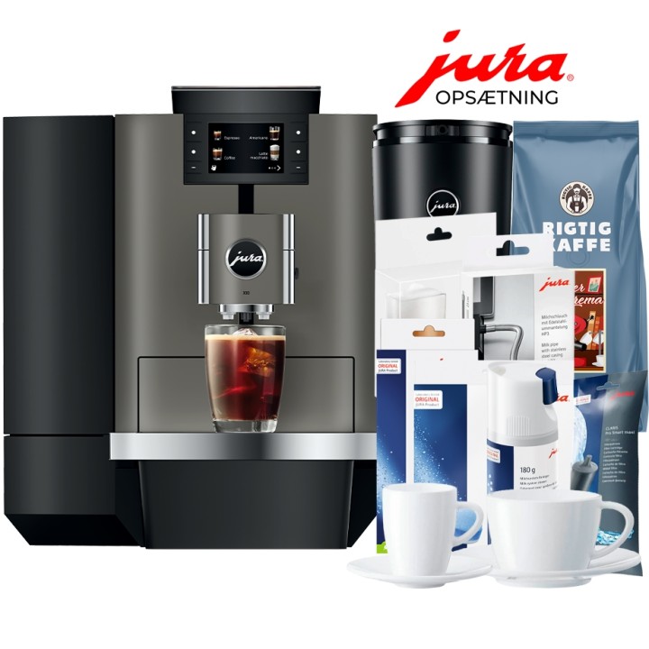 Jura X10 (EA) Dark Inox Espressomaskine Inkl. 2,5L Cooler, Pleje, Kaffe, Fast vandtilslutning & Opsætning Jura X10 (EA) Dark Inox Espressomaskine Inkl. 2,5L Cooler, Pleje, Kaffe, Fast vandtilslutning & Opsætning